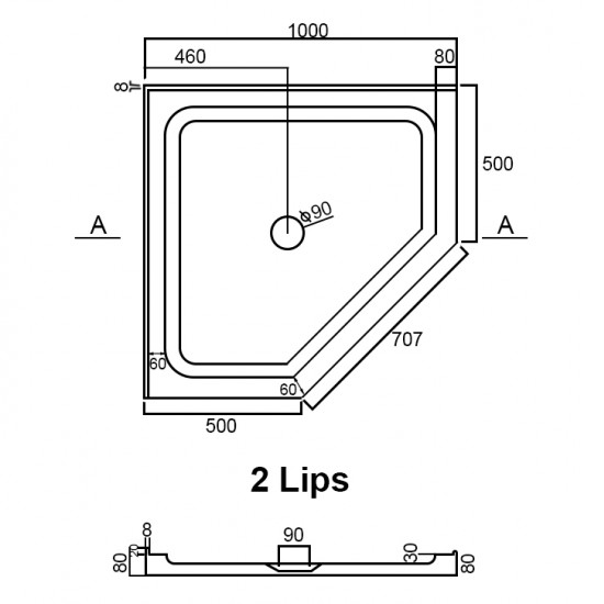 1000x1000mm Diamond Shower Tray Center/Corner Waste